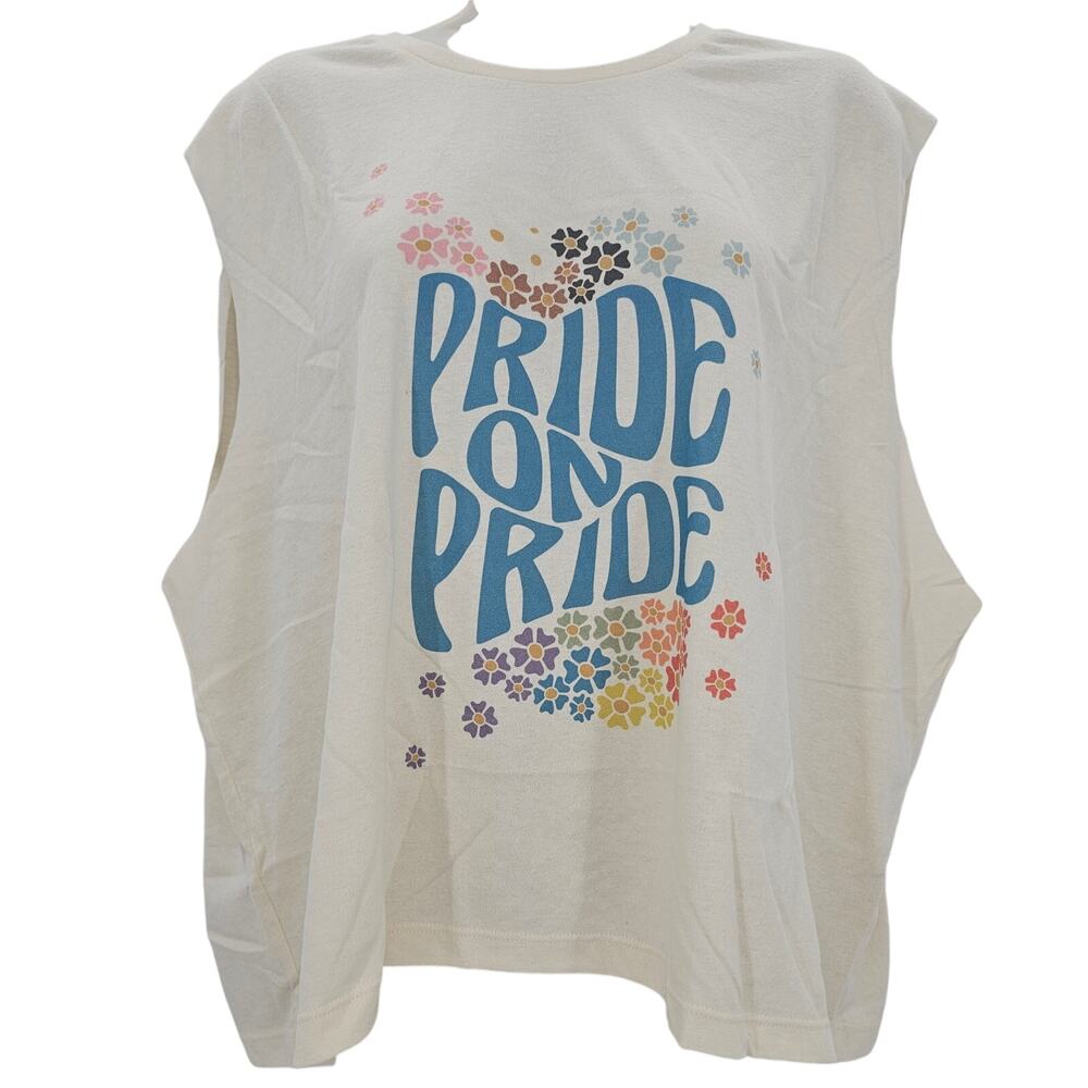 Marine Layer Womans size L Pride Tank Top Cream Sleeveless T-Shirt Crew Neck NEW